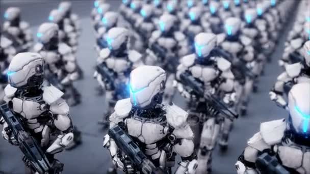 Invasão de robôs militares. Apocalipse dramático conceito super realista. Futuro. Animação 4k . — Vídeo de Stock