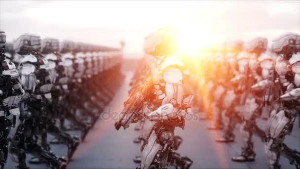 Invasion de robots militaires. Apocalypse dramatique concept super réaliste. Le futur. Animation 4k . — Video