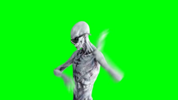 Divertente alieno che balla hip hop. Movimento realistico e ombreggiature della pelle. Filmato schermo verde 4K . — Video Stock
