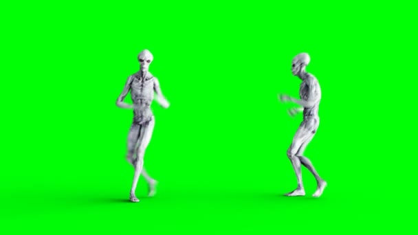有趣的外星人跳舞的房子。逼真的运动和皮肤着色。4k 绿色屏幕素材. — 图库视频影像