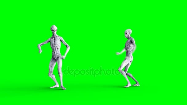 Смішний інопланетянин танцює поворот. Реалістичні рухи та затірки для шкіри. Знімок зеленого екрана 4K . — стокове відео
