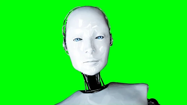 Futurystyczny Człekokształtny robot kobiece izolować na zielonym ekranie. Realistyczne 3d renderowania. — Zdjęcie stockowe