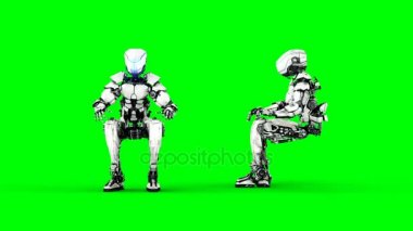 Robot siting. Gerçekçi hareket ve yansımaları. 4 k yeşil ekran görüntüleri.