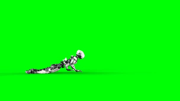 Ρομπότ σέρνεται. Ρεαλιστική κίνηση και αντανακλάσεις. 4 k πλάνα πράσινη οθόνη. — Αρχείο Βίντεο