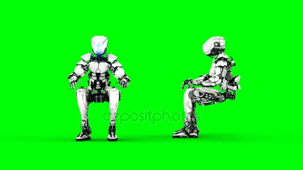 Robot s'installe. Mouvement réaliste et réflexions. Images d'écran vert 4K .