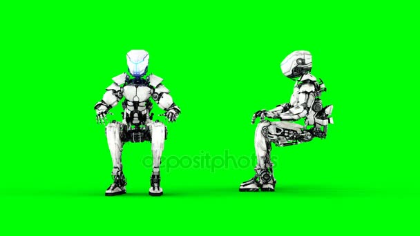 Robot está sentado. Movimiento realista y reflexiones. Imágenes de pantalla verde 4K . — Vídeos de Stock