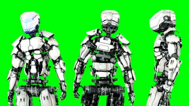 Το ρομπότ είναι σε αδράνεια. Ρεαλιστική κίνηση και αντανακλάσεις. 4 k πλάνα πράσινη οθόνη. — Αρχείο Βίντεο