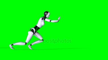 Fütüristik insansı kadın robot bastırıyor. Gerçekçi hareket ve yansımaları. 4 k yeşil ekran görüntüleri.