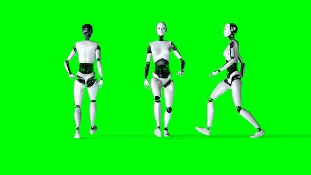 Futurisztikus, humanoid, női robot a walkihg. Reális mozgást és reflexiók. 4 k zöld képernyő felvétel. — Stock videók