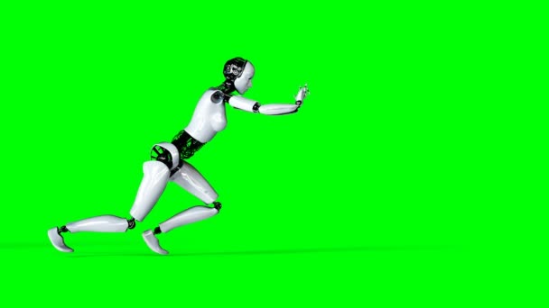 Futuristic humanoid female robot is pushing . Realistic motion and reflections. 4K green screen footage. — Stock Video