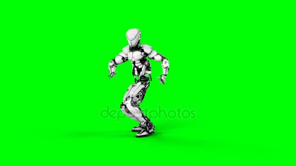 Un robot divertido está bailando. Movimiento realista y reflexiones. Imágenes de pantalla verde 4K . — Vídeo de stock