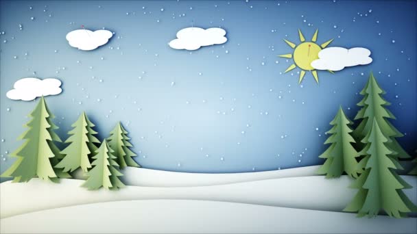Animación plana de papel de invierno. Feliz año nuevo y fondo de Navidad. Nevadas. Animación realista 4K . — Vídeos de Stock