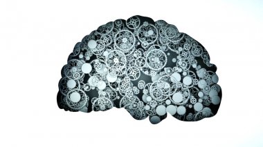 Gears'ın beyninden. zihinsel aktivite kavramı. 3D render.