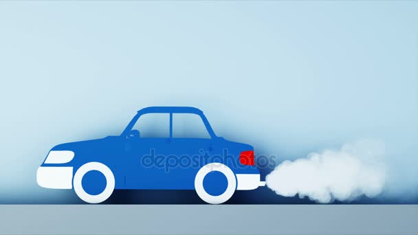 紙の車が、大気を汚染します。スモッグ。創造的な生態学的な概念。リアル 4 k アニメーション. — ストック動画