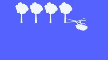 ormansızlaşma. Orman imha metal makas kağıt. Yaratıcı ekoloji kavramı. Gerçekçi 4 k animasyon. Yeşil ekran izole.