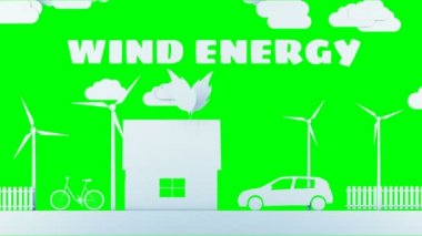 Çizgi film ana sayfa güç türbinleri rüzgar ile kağıt. Ekolojik kavram. Gerçekçi 4 k animasyon. Yeşil ekran