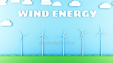 Kağıt karikatür manzara rüzgar güç türbinleri ile. Ekolojik kavram. Gerçekçi 4 k animasyon.