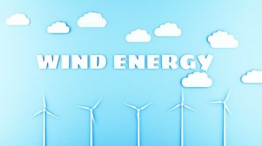 Kağıt karikatür manzara rüzgar güç türbinleri ile. Ekolojik kavram. Gerçekçi 4 k animasyon.