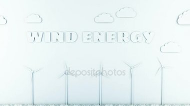 Kağıt karikatür manzara rüzgar güç türbinleri ile. Ekolojik kavram. Gerçekçi 4 k animasyon.
