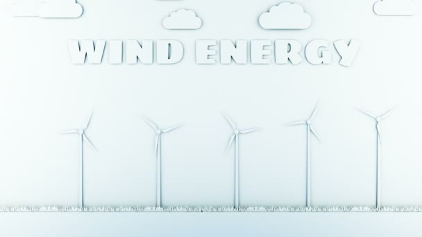 Paisaje de dibujos animados de papel con turbinas eólicas. Concepto ecológico. Animación realista 4k . — Vídeos de Stock
