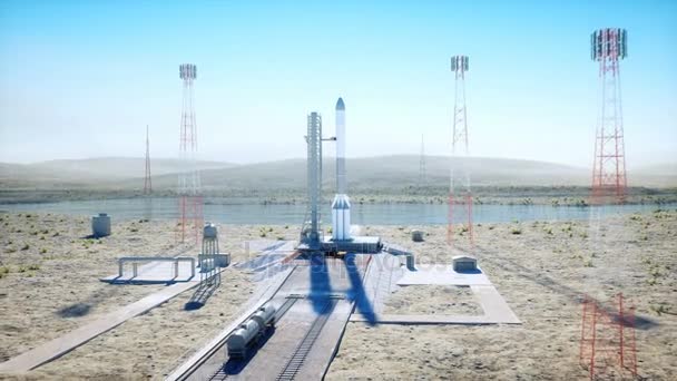 Rocket before the start animation. Space launch system. Realistic 4k animation. — Stock Video