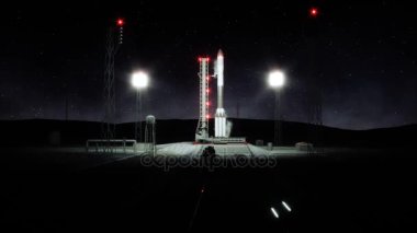 Roket başlangıç animasyon önce. Uzay Fırlatma sistemi. Gerçekçi 4 k animasyon.