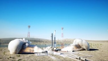 Roket fırlatma animasyon. Gün ışığı. Uzay Fırlatma sistemi. Gerçekçi 4 k animasyon.