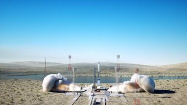 Roket fırlatma animasyon. Gün ışığı. Uzay Fırlatma sistemi. Gerçekçi 4 k animasyon.