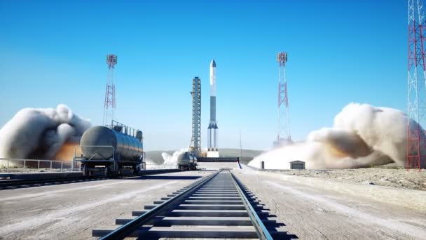 Animação de lançamento de foguetes. Luz do dia. Sistema de lançamento espacial. Animação 4k realista . — Vídeo de Stock