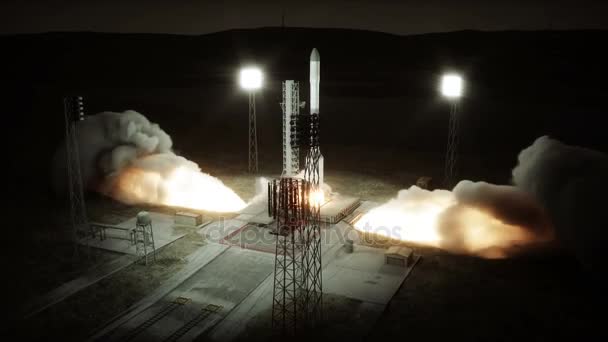 Animación de lanzamiento de cohetes. Sistema de lanzamiento espacial. Buenas noches. Animación realista 4k . — Vídeo de stock