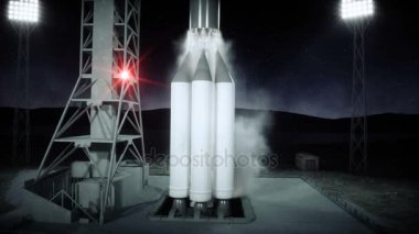 Roket başlangıç animasyon önce. Uzay Fırlatma sistemi. Gerçekçi 4 k animasyon.