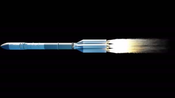 알파 마스크 비행 로켓입니다. 화재 및 로켓입니다. 현실적인 4 k 애니메이션. — 비디오