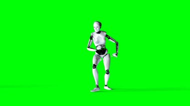 Fütüristik insansı kadın robot yeşil ekranda izole et. Gerçekçi 3d render.