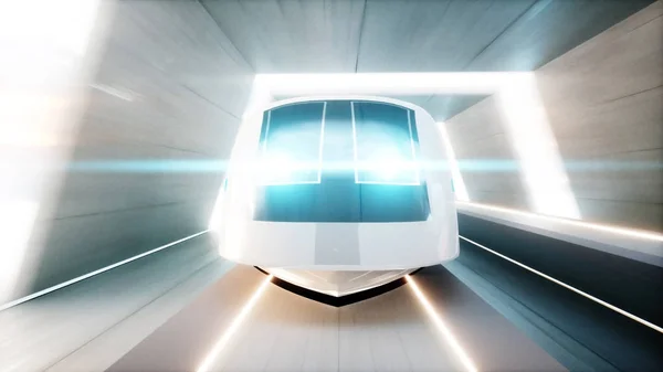 Tren moderno futurista, monorriel conducción rápida en túnel de ciencia ficción, coridor. Concepto de futuro. renderizado 3d . — Foto de Stock