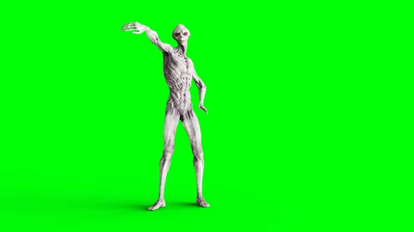 Isolamento alieno sullo schermo verde. Concetto UFO. rendering 3d realistico . — Foto Stock
