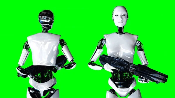 Robot femenino humanoide futurista aislado en pantalla verde. Realista 3d renderizado . — Foto de Stock