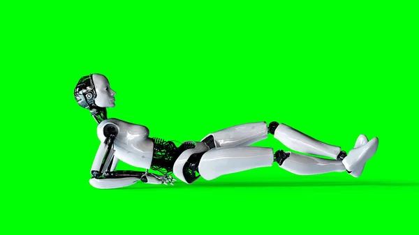 Fütüristik insansı kadın robot yeşil ekranda izole et. Gerçekçi 3d render. — Stok fotoğraf