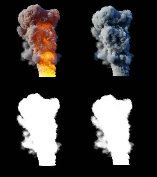 Μεγάλη έκρηξη και σύννεφο καπνού. Φωτιά απομόνωση. Άλφα ματ. 3D rendering. — Φωτογραφία Αρχείου