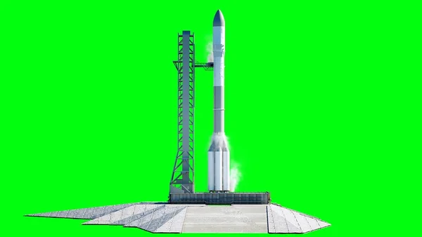 Foguete antes do início. Sistema de lançamento espacial. Isolar tela verde. Renderização 3d . — Fotografia de Stock