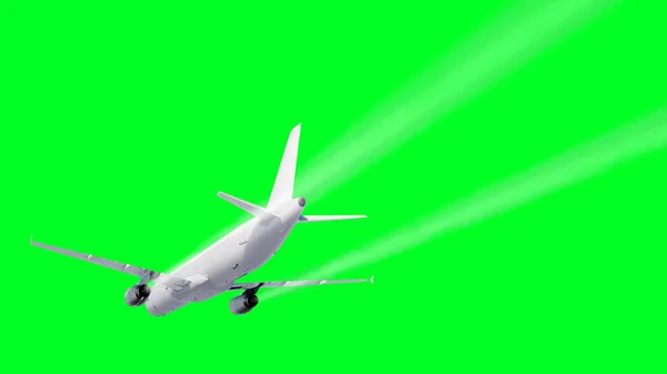 Пасажирський літак. Ізольований зелений екран. . . Конденсаційна стежка літака. 3D візуалізація . — стокове фото