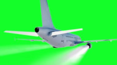 Yolcu uçan uçak animasyon. Bir uçak yoğunlaşma izleri. Yeşil ekran 4k görüntüleri.