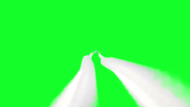 乗客飛行平面アニメーション。飛行機の飛行機雲。緑スクリーン 4 k の映像. — ストック動画