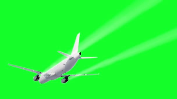 Utasszállító repülő gépet animáció. Kondenzációs nyomot a repülőgépen. 4k zöld képernyő felvétel. — Stock videók
