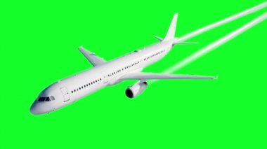 Yolcu uçan uçak animasyon. Bir uçak yoğunlaşma izleri. Yeşil ekran 4k görüntüleri.