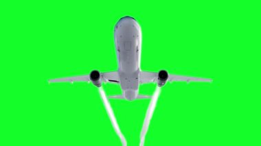 Yolcu uçan uçak animasyon. Bir uçak yoğunlaşma izleri. Yeşil ekran 4k görüntüleri.