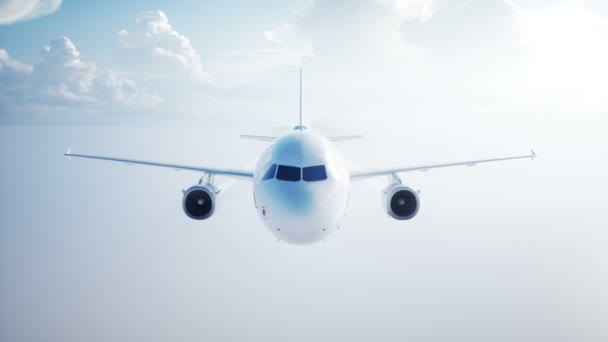 Yolcu uçan uçak animasyon. Gün ışığı, bulutlar. Bir uçak yoğunlaşma izleri. Gerçekçi 4 k animasyon. — Stok video