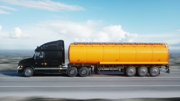 Cisterna de gasolina, remolque de petróleo, camión por carretera. Conduce muy rápido. Animación realista 4k. Concepto de petróleo . — Vídeos de Stock