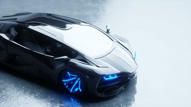 Black futuristic electric car with blue light. Concept of future. Realistic 4k animation. — Stock Video