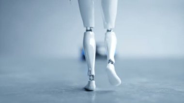 Fütüristik insansı kadın robot araba için walkihg olduğunu. Gerçekçi hareket ve yansımaları. Gelecek kavramı. 4 k görüntüleri.