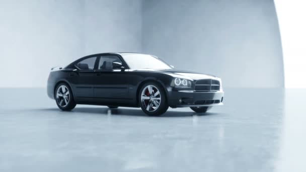 Black luxury car in studio. Realistic 4k animation. — Stock Video
